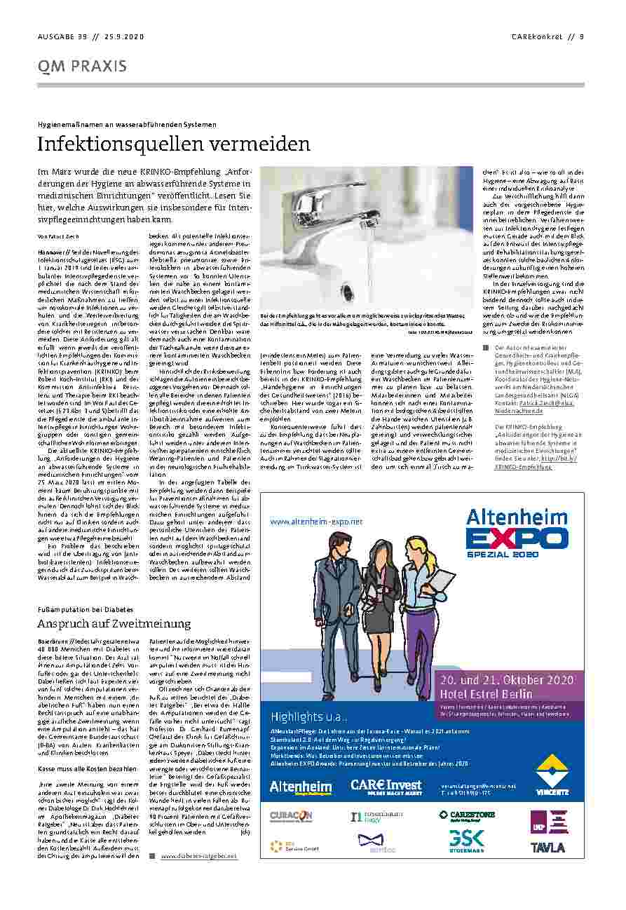 Vorschauseite 1: Hygienemaßnahmen an wasserabführenden Systemen: Infektionsquellen vermeiden.