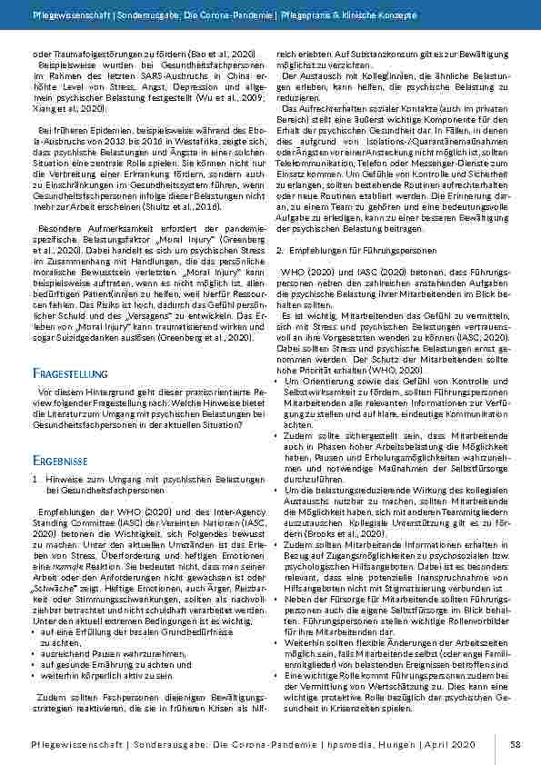 Vorschauseite 2: Psychische Gesundheit bei Gesundheitsfachpersonen während einer Pandemie – Auswirkungen und Bewältigung