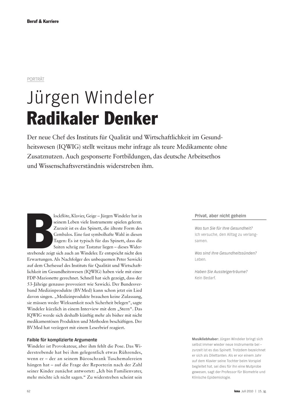Vorschauseite 1: Jürgen Windeler: Radikaler Denker