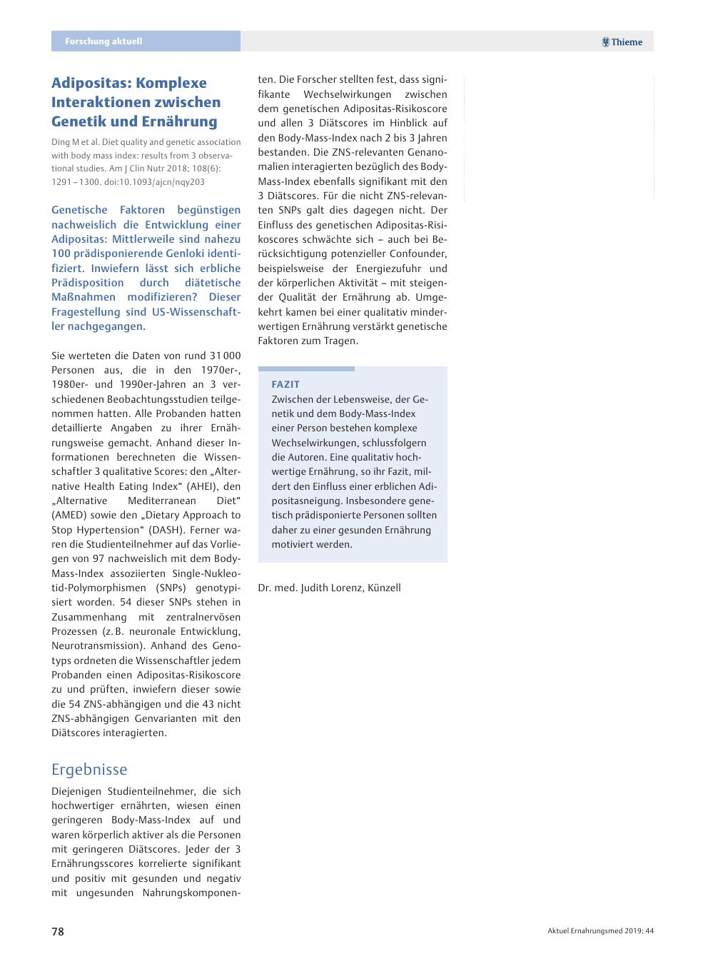 Vorschauseite 1: Adipositas: Komplexe Interaktionen zwischen Genetik und Ernährung