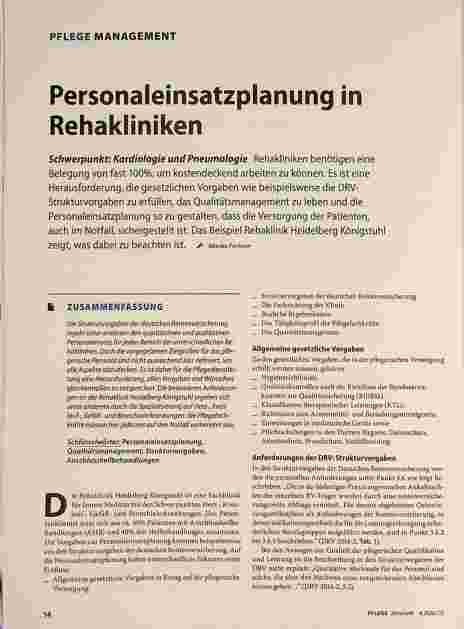 Vorschauseite 1: Personaleinsatzplanung in Rehakliniken