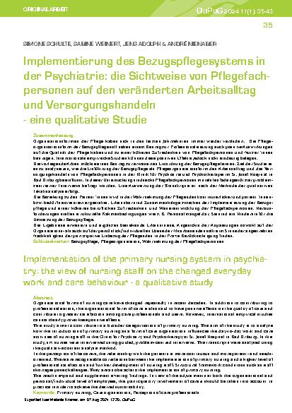 Vorschauseite 1: Implementierung des Bezugspflegesystems in der Psychiatrie: die Sichtweise von Pflegefachpersonen auf den veränderten Arbeitsalltag und Versorgungshandeln - eine qualitative Studie
