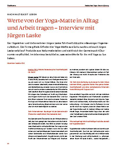 Vorschauseite 1: Werte von der Yoga-Matte in Alltag und Arbeit tragen – Interview mit Jürgen Laske