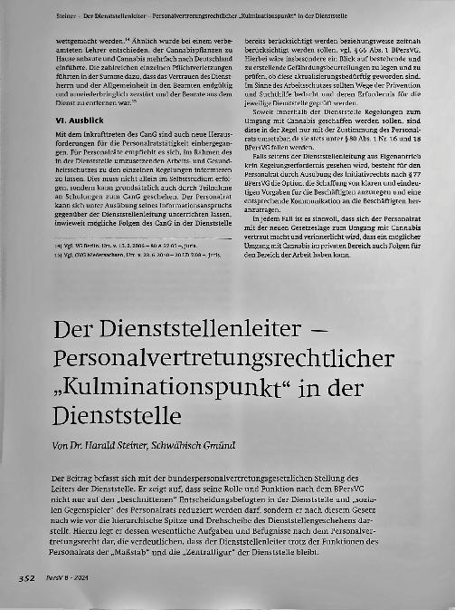 Vorschauseite 1: Der Dienststellenleiter — Personalvertretungsrechtlicher „Kulminationspunkt“ in der Dienststelle