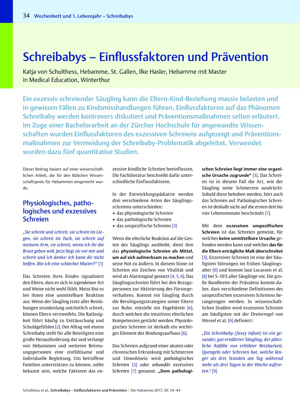Vorschauseite 1: Schreibabys – Einflussfaktoren und Prävention