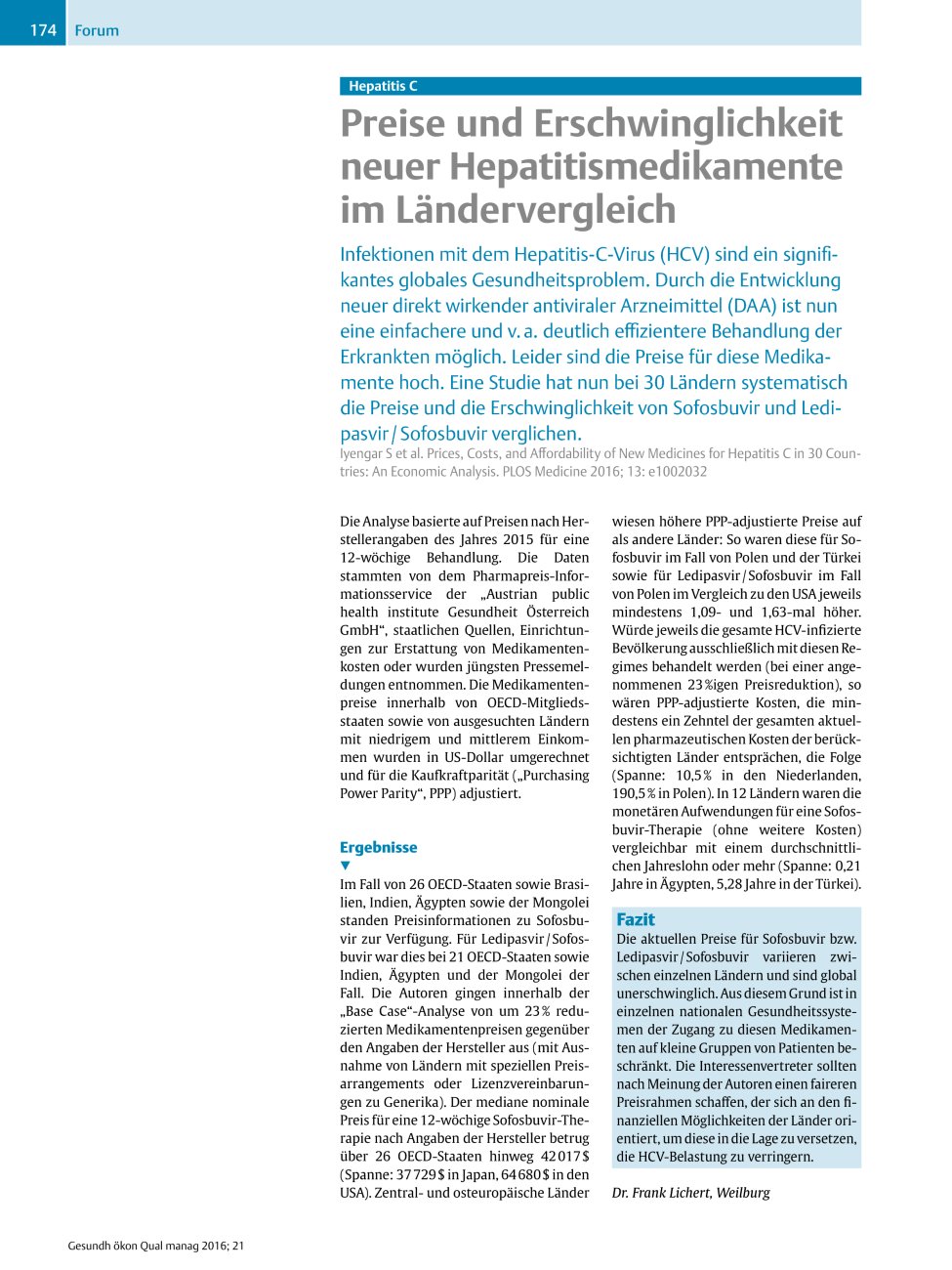 Vorschauseite 1: Hepatitis C – Preise und Erschwinglichkeit neuer Hepatitismedikamente im Ländervergleich