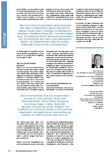 Vorschauseite 3: Das kleine Krankenhaus Chancen, Strategien und Zukunftsperspektiven