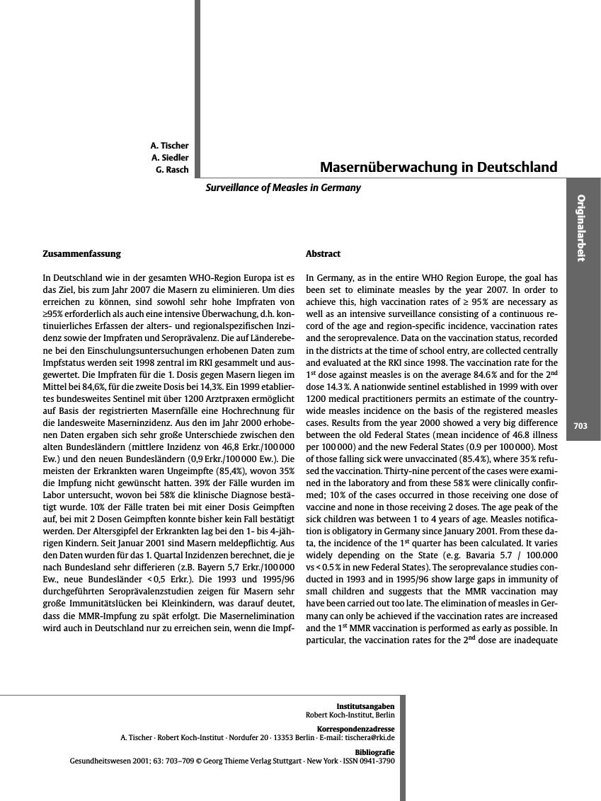 Vorschauseite 1: Masernüberwachung in Deutschland