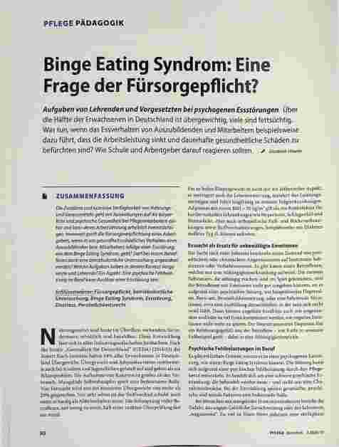 Vorschauseite 1: Binge Eating Syndrom: Eine Frage der Fürsorgepflicht?