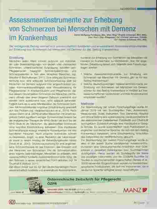 Vorschauseite 1: Assessmentinstrumente zur Erhebung von Schmerzen bei Menschen mit Demenz im Krankenhaus