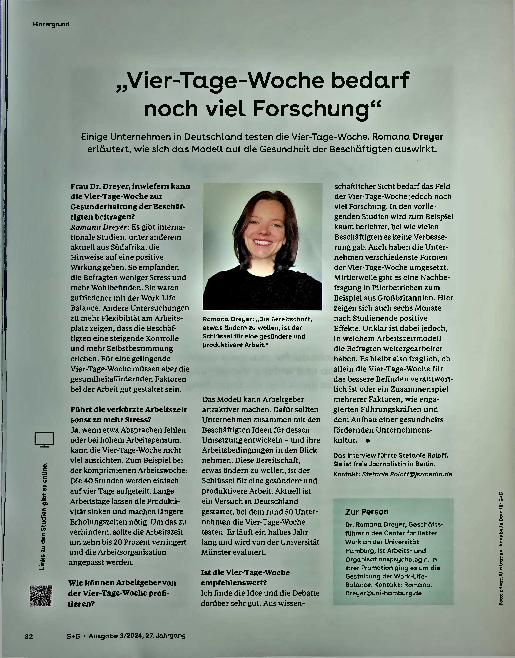 Vorschauseite 1: "Vier-Tage-Woche bedarf noch viel Forschung"