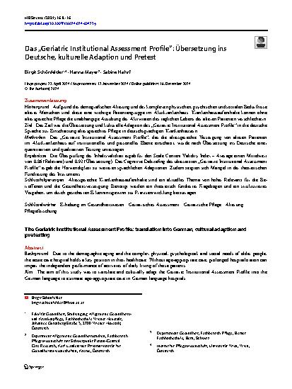 Vorschauseite 1: Das „Geriatric Institutional Assessment Profile“: Übersetzung ins Deutsche, kulturelle Adaption und Pretest