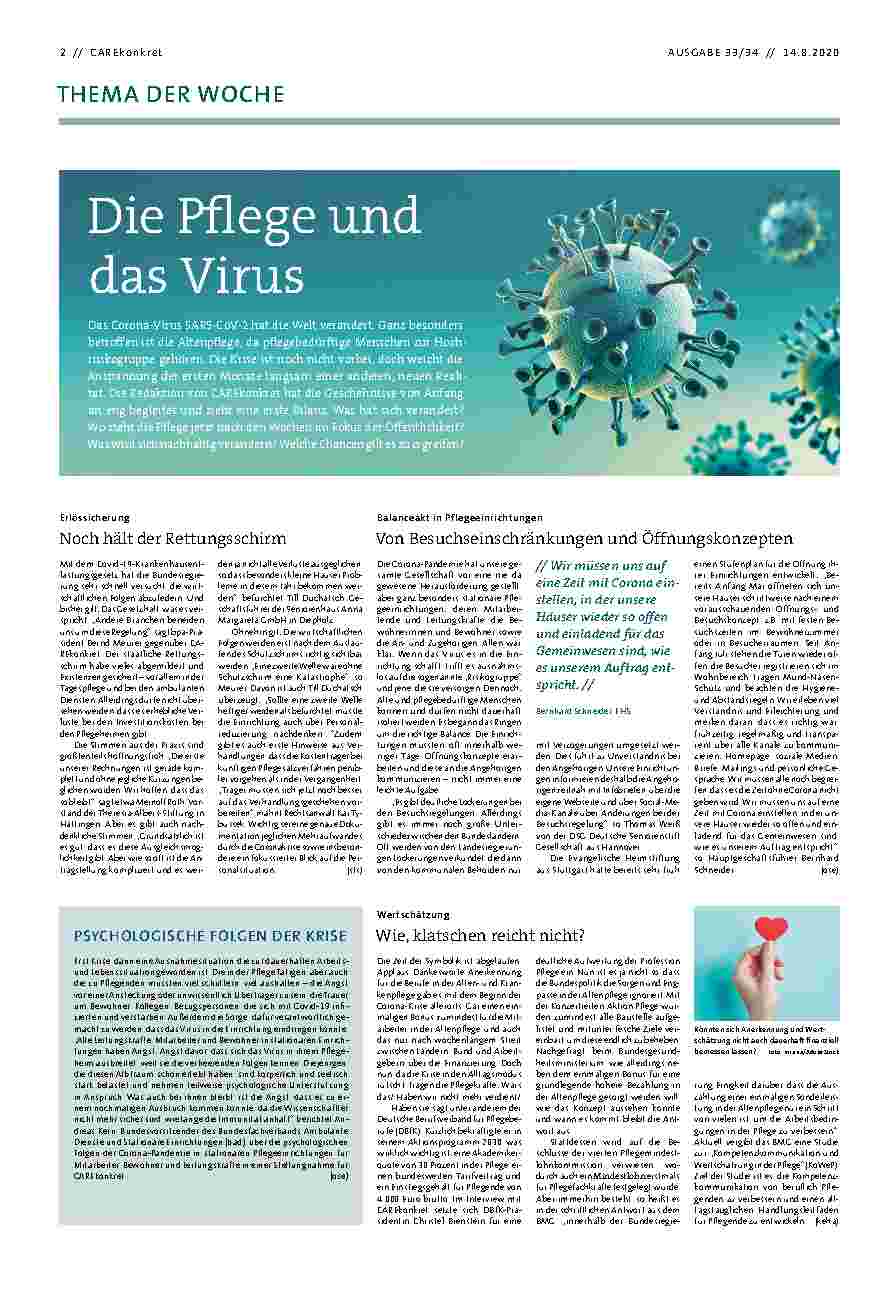 Vorschauseite 1: Die Pflege und das Virus
