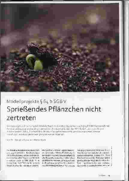 Vorschauseite 1: Modellprojekte § 64b SGB V Sprießendes Pflänzchen nicht zertreten