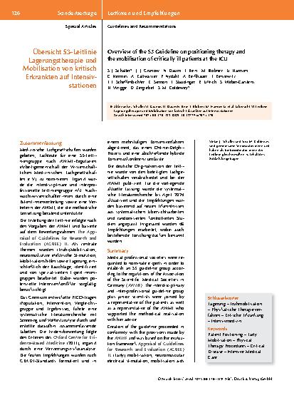 Vorschauseite 1: Übersicht S3-Leitlinie Lagerungstherapie und Mobilisation von kritisch Erkrankten auf Intensivstationen
