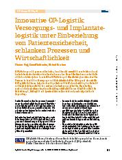 Vorschauseite 1: Innovative OP-Logistik: Versorgungsund Implantatelogistik unter Einbeziehung von Patientensicherheit, schlanken Prozessen und Wirtschaftlichkeit.