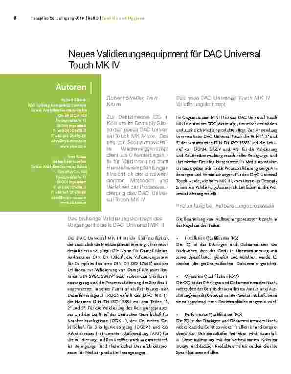 Vorschauseite 1: Neues Validierungsequipment für DAC Universal Touch MK IV
