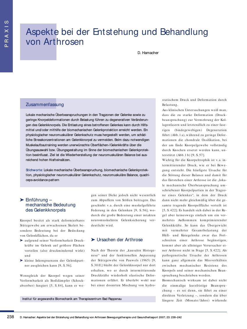 Vorschauseite 1: Aspekte bei der Entstehung und Behandlung von Arthrosen