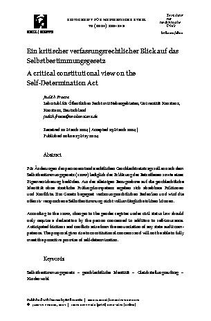 Vorschauseite 1: Ein kritischer verfassungsrechtlicher Blick auf das Selbstbestimmungsgesetz