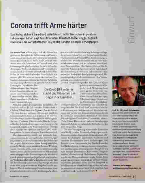 Vorschauseite 1: Corona trifft Arme härter.