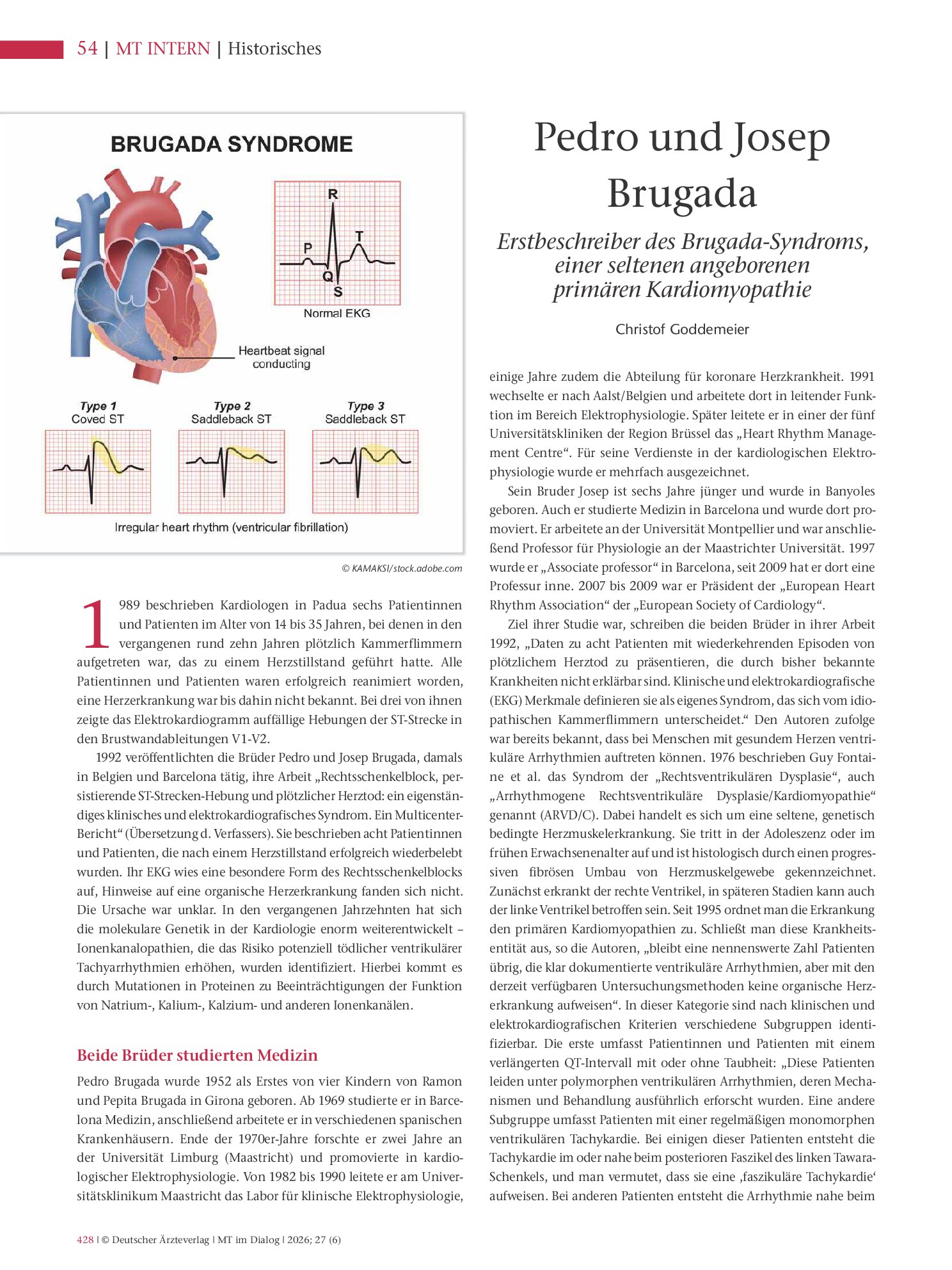 Vorschauseite 1: Pedro und Josep Brugada. Erstbeschreiber des Brugada-Syndroms, einer seltenen angeborenen primären Kardiomyopathie