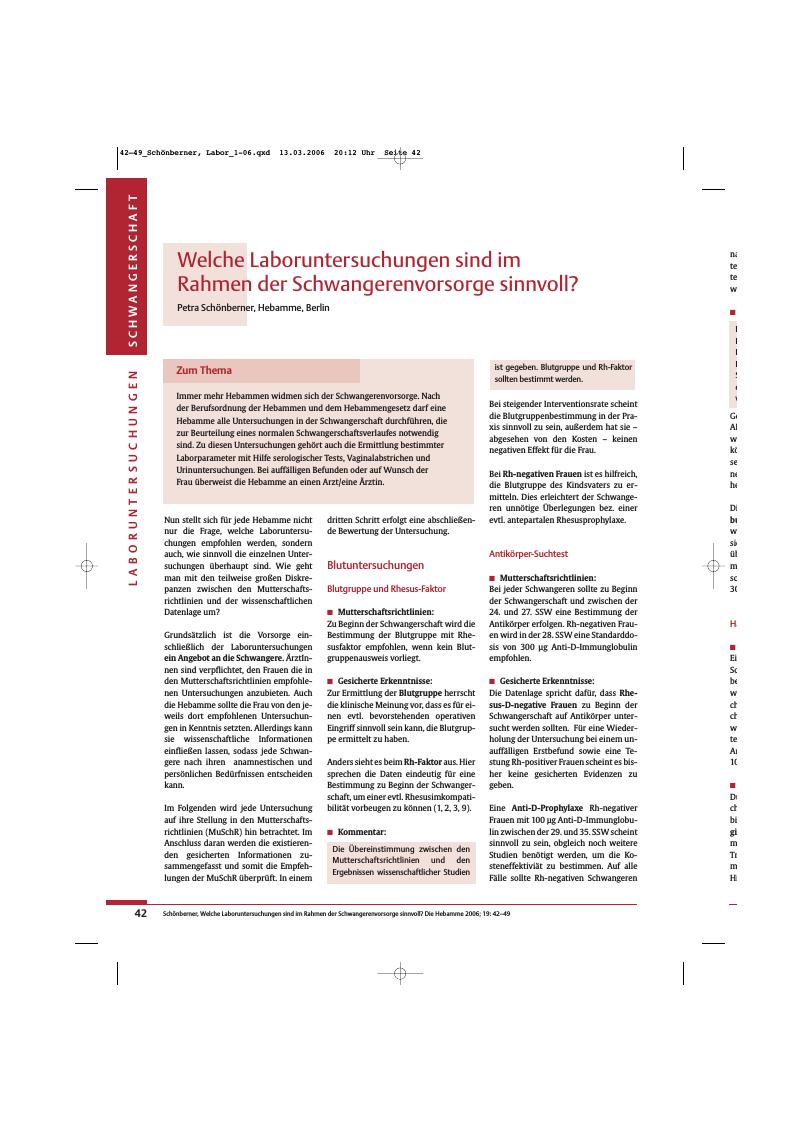 Vorschauseite 1: Welche Laboruntersuchungen sind im Rahmen der Schwangerenvorsorge sinnvoll?