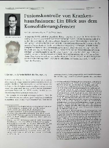 Vorschauseite 1: Fusionskontrolle von Kranken hausfusionen: Ein Blick aus dem Konsolidierungsfenster