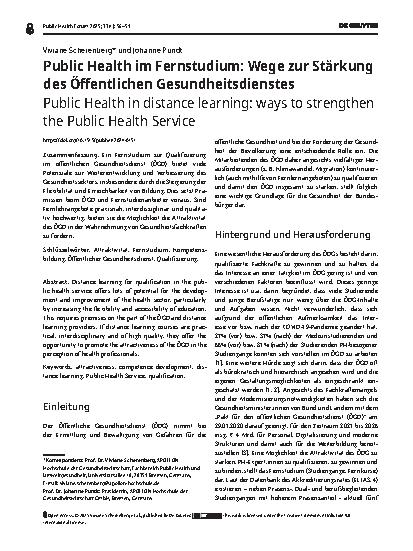 Vorschauseite 1: Public Health im Fernstudium: Wege zur Stärkung des Öffentlichen Gesundheitsdienstes