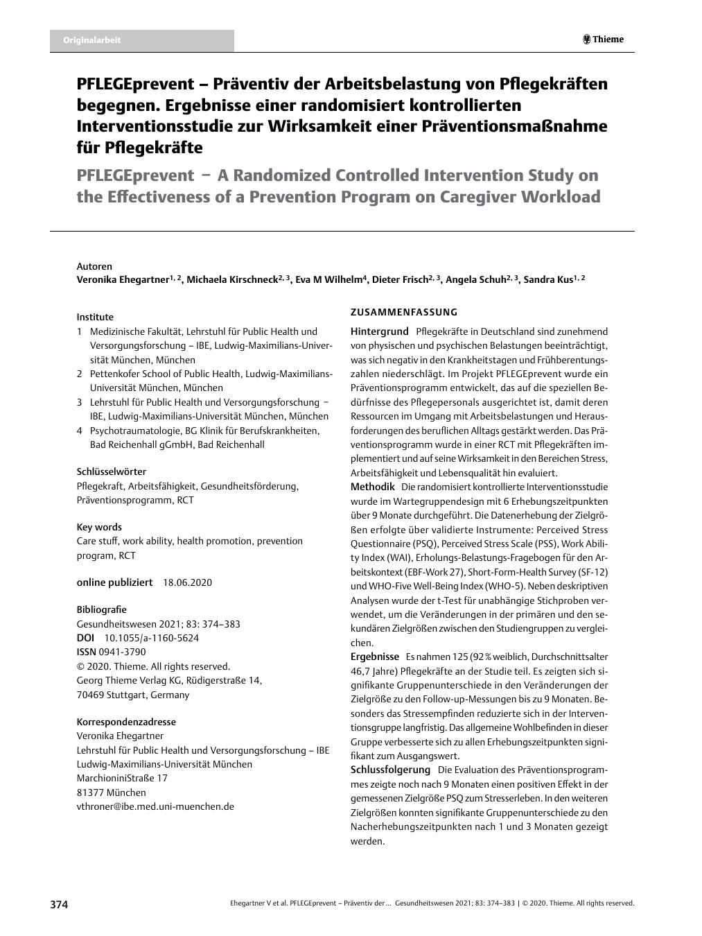 Vorschauseite 1: PFLEGEprevent – Präventiv der Arbeitsbelastung von Pflegekräften begegnen. Ergebnisse einer randomisiert kontrollierten Interventionsstudie zur Wirksamkeit einer Präventionsmaßnah…