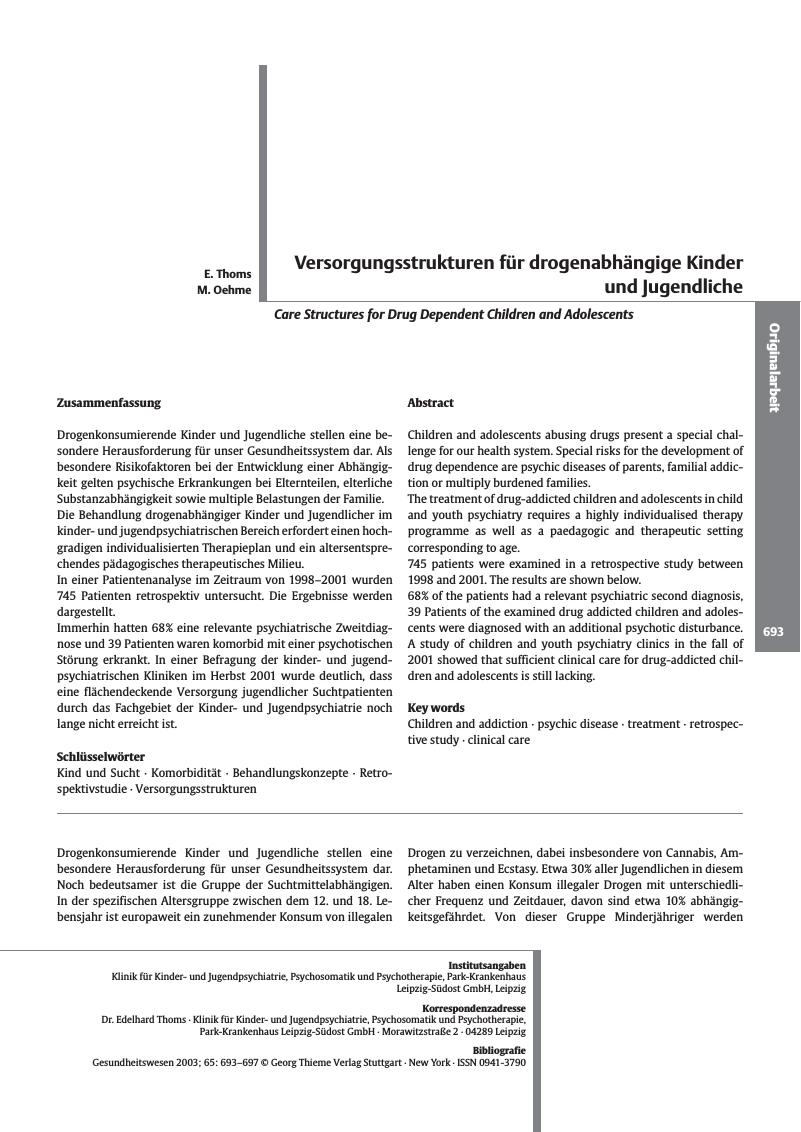 Vorschauseite 1: Versorgungsstrukturen für drogenabhängige Kinder und Jugendliche