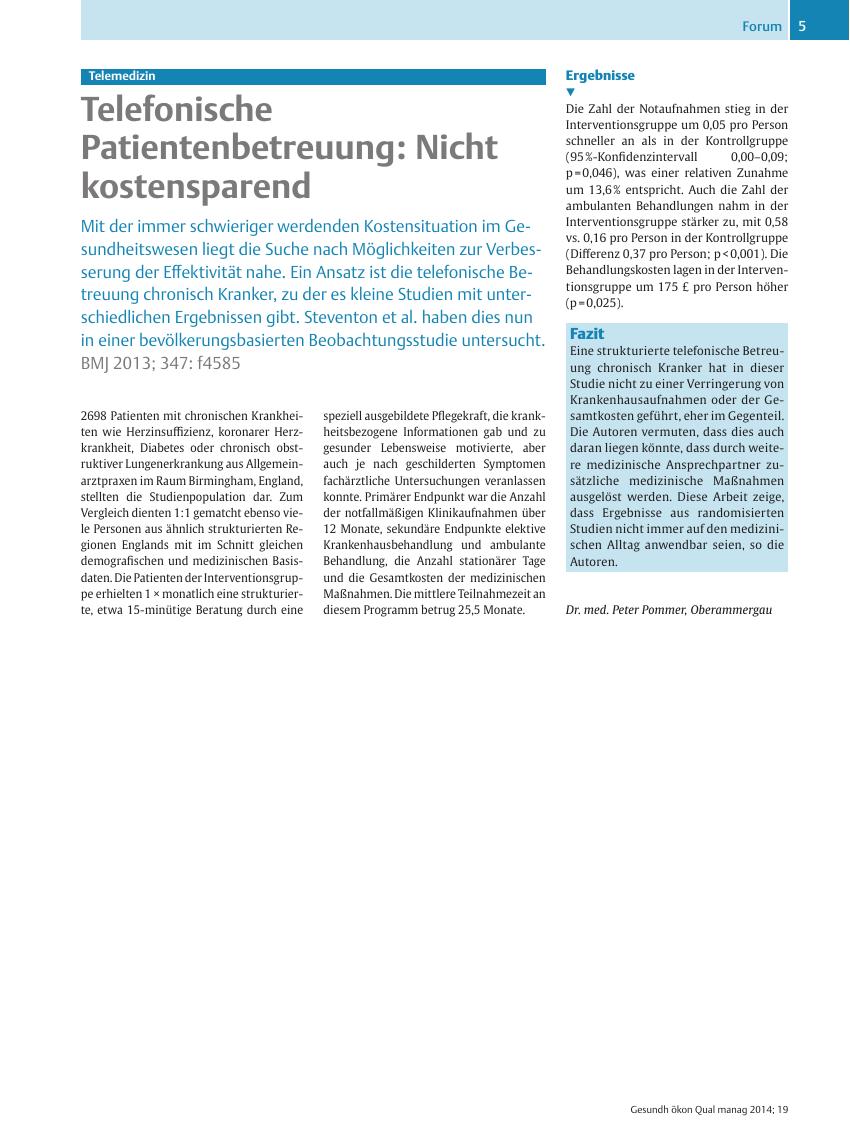 Vorschauseite 1: Telemedizin – Telefonische Patientenbetreuung: Nicht kostensparend
