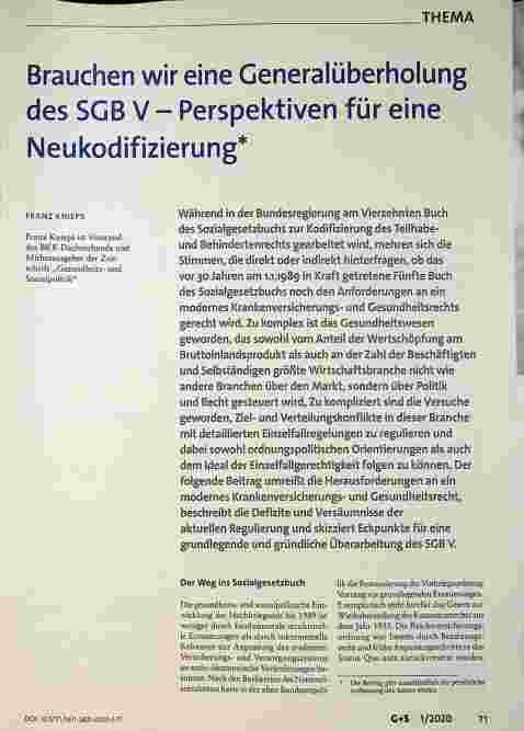 Vorschauseite 1: Brauchen wir eine Generalüberholung des SGB V - Perspektiven für eine Neukodifizierung