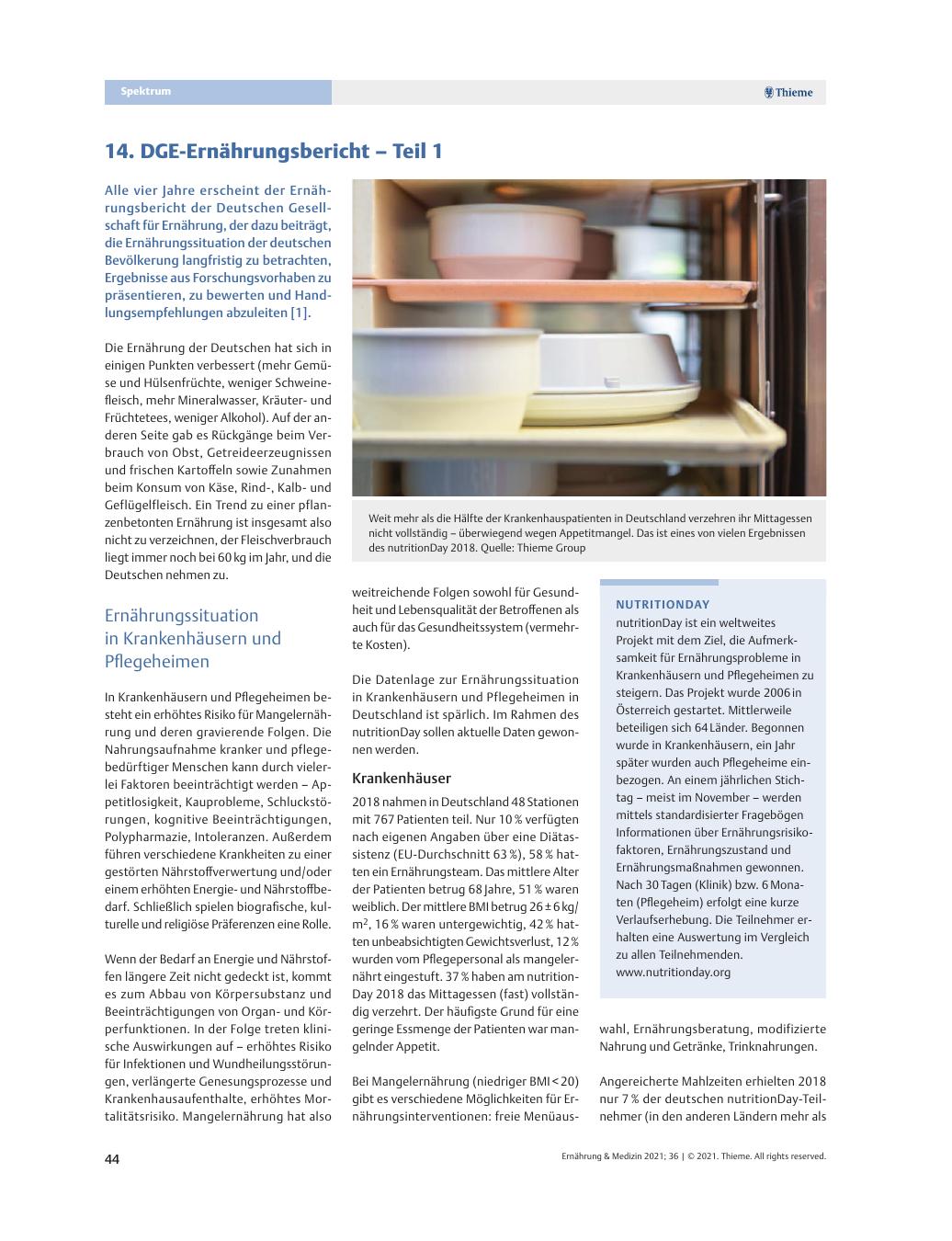 Vorschauseite 1: 14. DGE-Ernährungsbericht – Teil 1