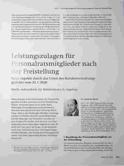 Vorschauseite 1: Leistungszulagen für Personalratsmitglieder nach der Freistellung
