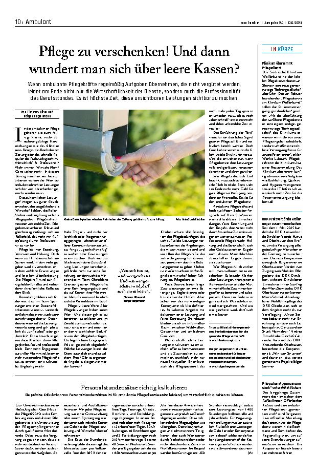 Vorschauseite 1: Pflege zu verschenken! Und dann wundert man sich über leere Kassen?