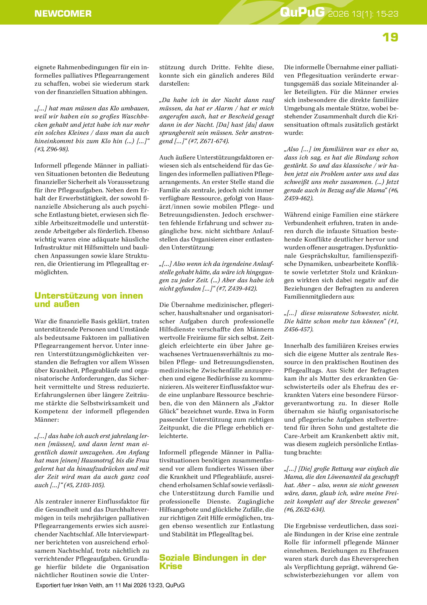 Vorschauseite 5: Unterstützungsbedürfnisse informell pflegender Männer in palliativen Pflegesituationen. Eine qualitative deskriptive Querschnittstudie.