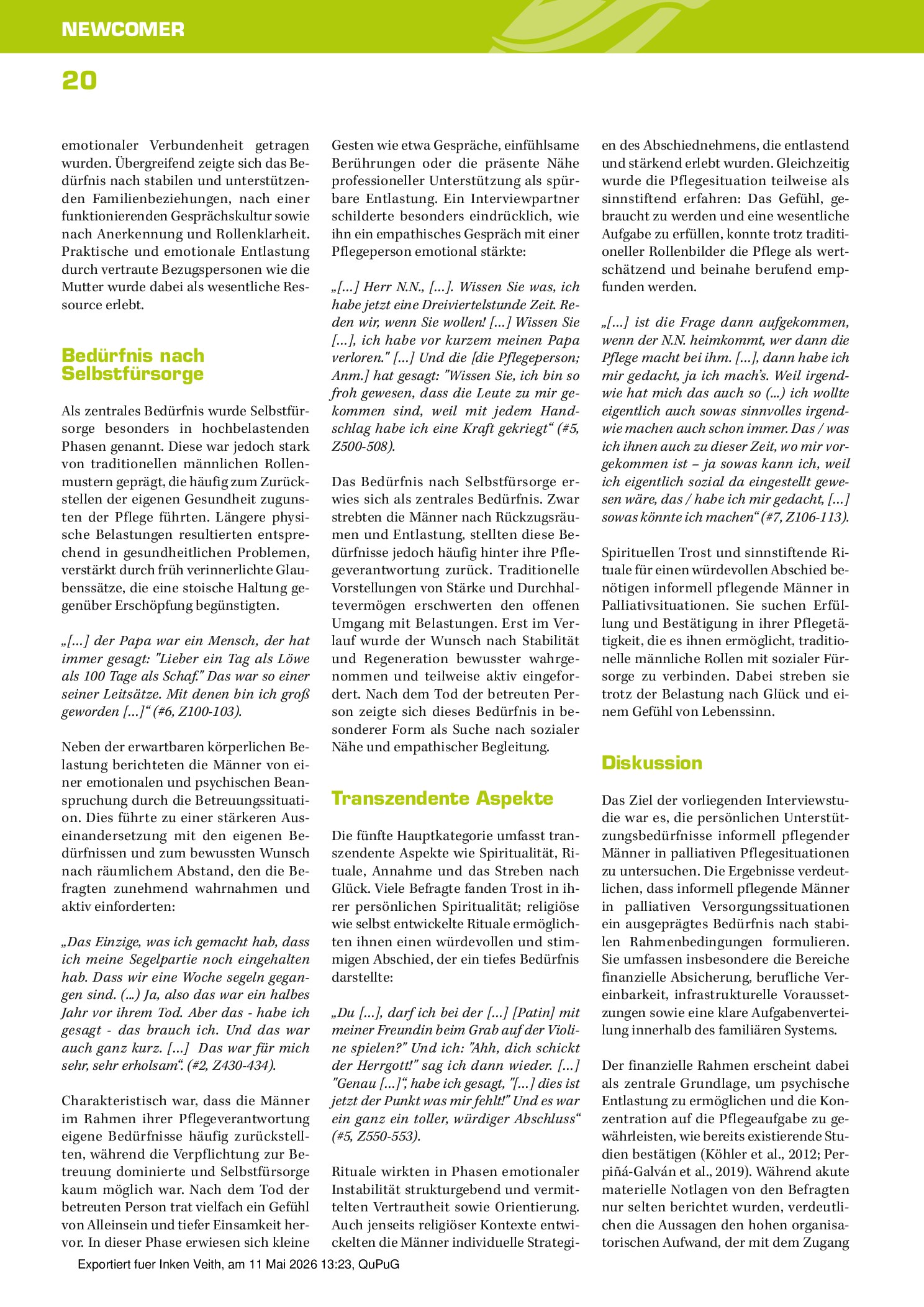 Vorschauseite 6: Unterstützungsbedürfnisse informell pflegender Männer in palliativen Pflegesituationen. Eine qualitative deskriptive Querschnittstudie.