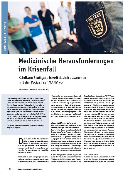 Vorschauseite 1: Medizinische Herausforderungen im Krisenfall: Klinikum Stuttgart bereitet sich zusammen mit der Polizei auf MANV vor.