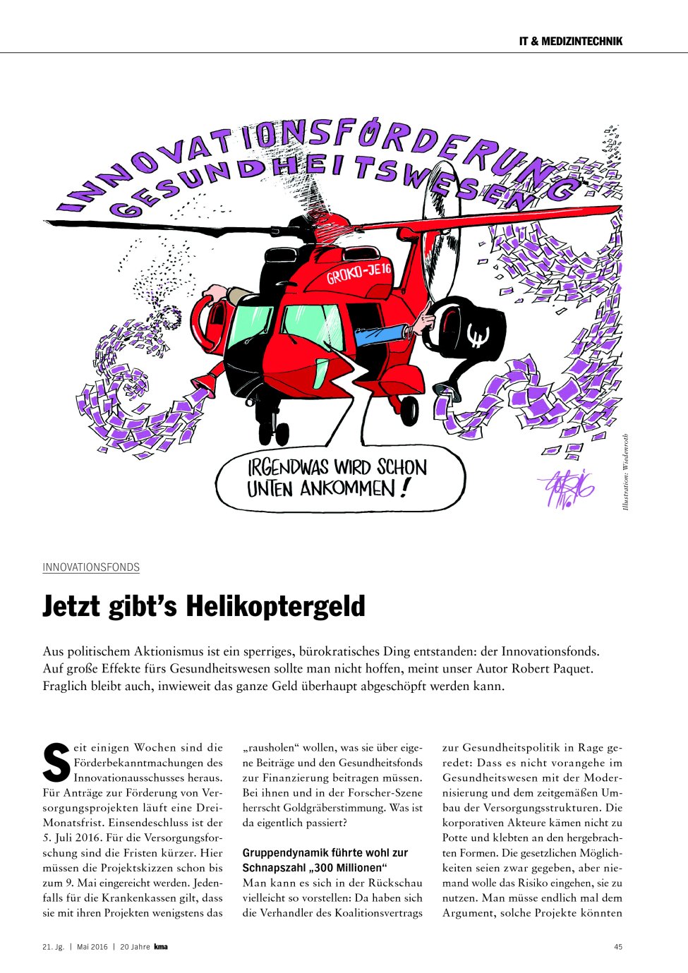 Vorschauseite 1: Innovationsfonds: Jetzt gibt’s Helikoptergeld