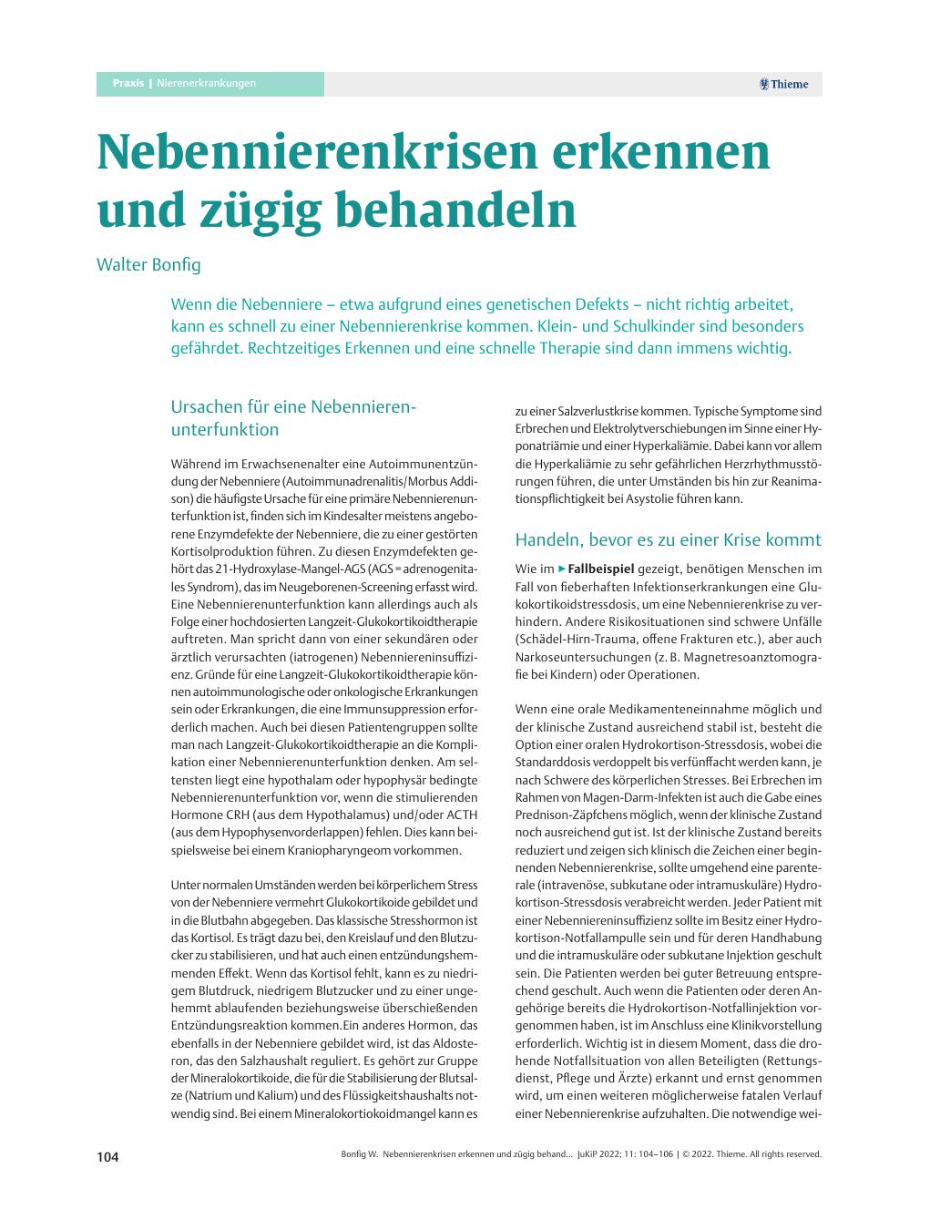 Vorschauseite 1: Nebennierenkrisen erkennen und zügig behandeln