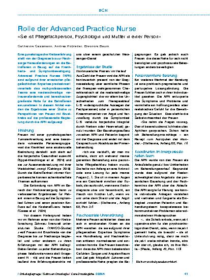 Vorschauseite 1: Rolle der Advanced Practice Nurse: "Sie ist Pflegefachperson, Psychologin und Mutter in einer Person"