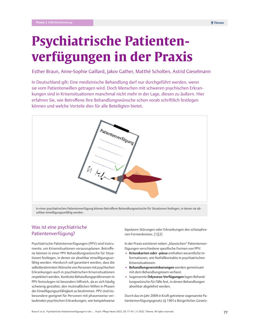 Vorschauseite 1: Psychiatrische Patientenverfügungen in der Praxis