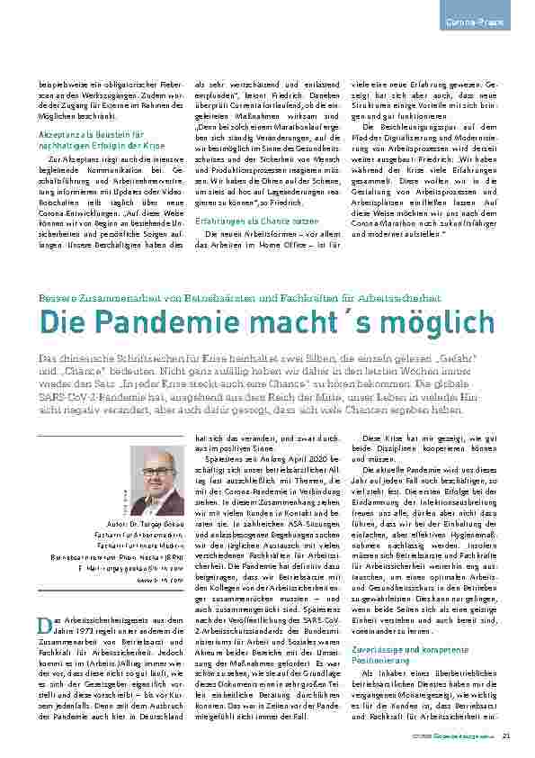 Vorschauseite 2: Abgestimmte Maßnahmen während der Corona-Pandemie Verantwortung für Mensch und Betrieb – rund um die Uhr
