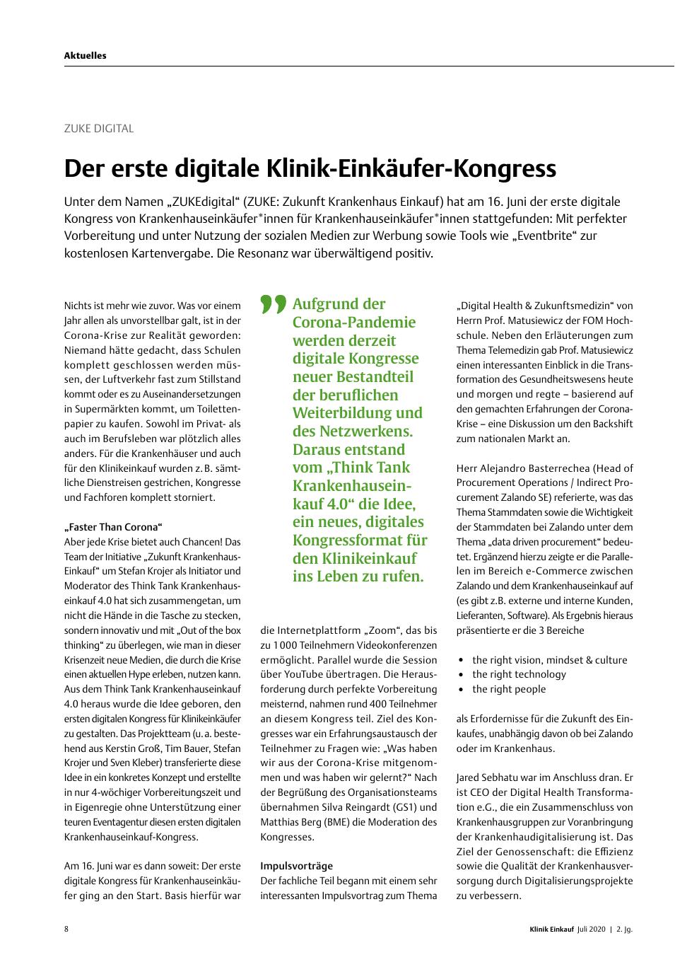 Vorschauseite 1: Zuk Digital: Der erste digitale Klinik-Einkäufer-Kongress