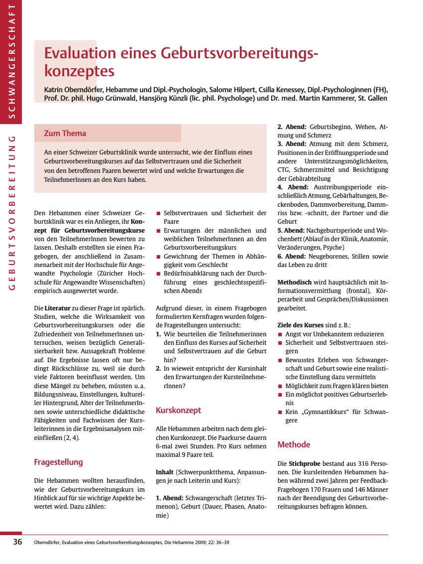 Vorschauseite 1: Evaluation eines Geburtsvorbereitungskonzeptes