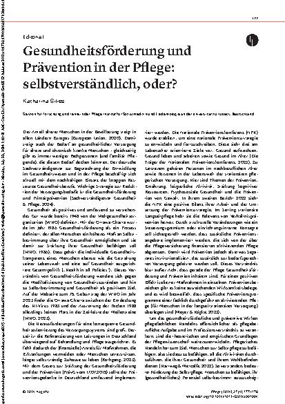 Vorschauseite 1: Gesundheitsförderung und Prävention in der Pflege: selbstverständlich, oder?