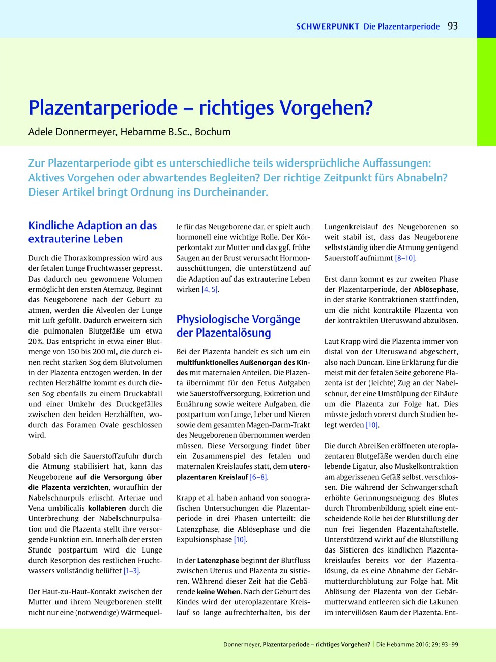 Vorschauseite 1: Plazentarperiode – richtiges Vorgehen?