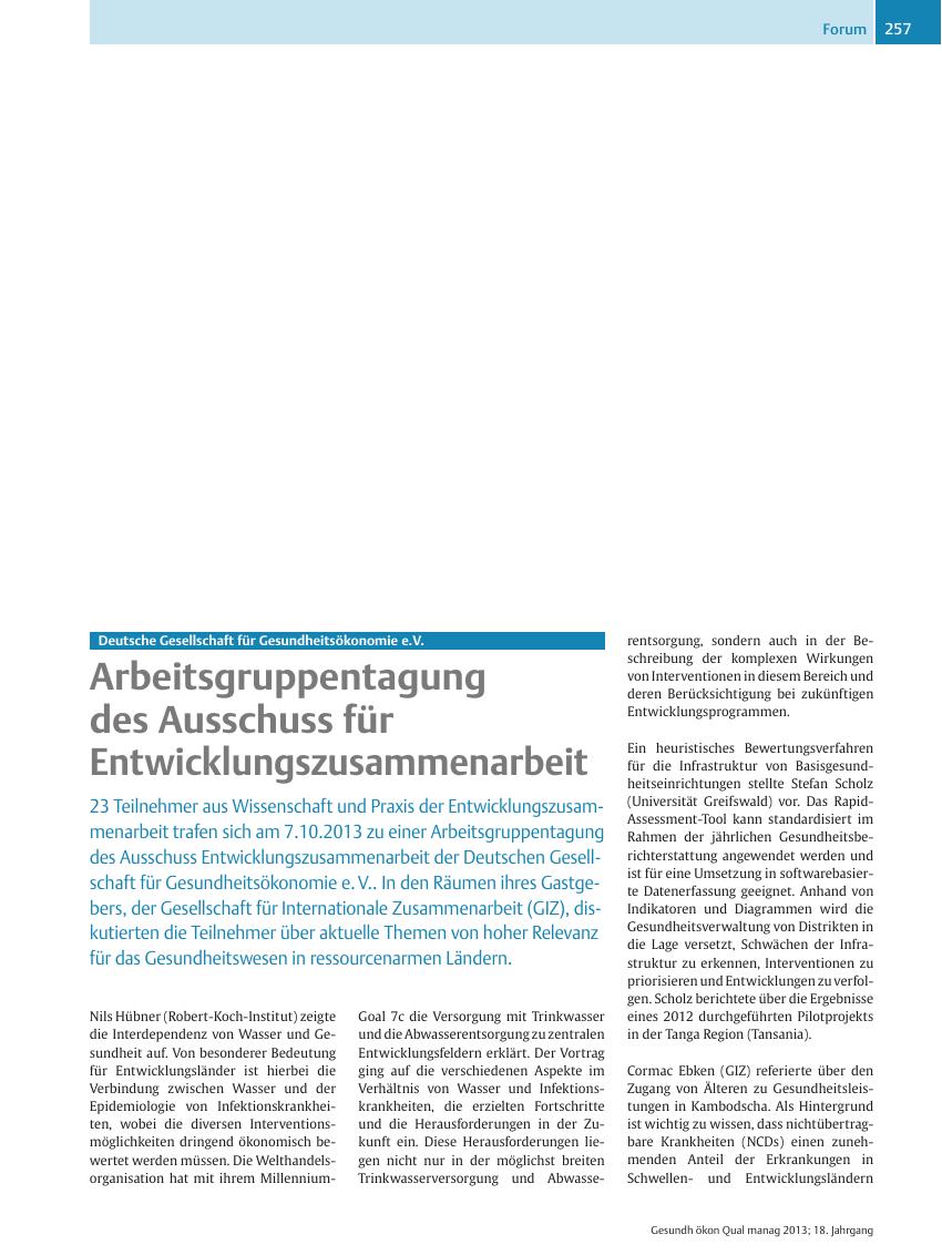Vorschauseite 1: Deutsche Gesellschaft für Gesundheitsökonomie e.V. ? Arbeitsgruppentagung des Ausschuss für Entwicklungszusammenarbeit