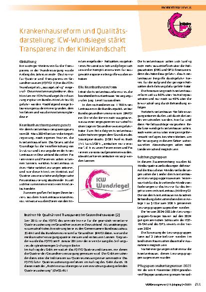 Vorschauseite 1: Krankenhausreform und Qualitäts darstellung: ICW Wundsiegel stärkt Transparenz in der Kliniklandschaft