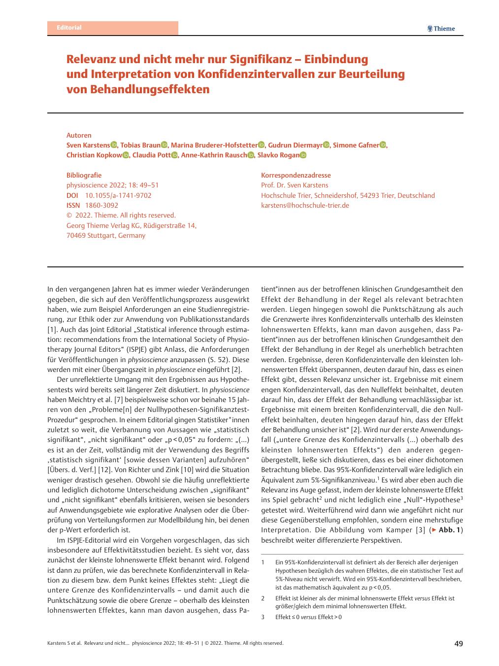 Vorschauseite 1: Relevanz und nicht mehr nur Signifikanz – Einbindung und Interpretation von Konfidenzintervallen zur Beurteilung von Behandlungseffekten